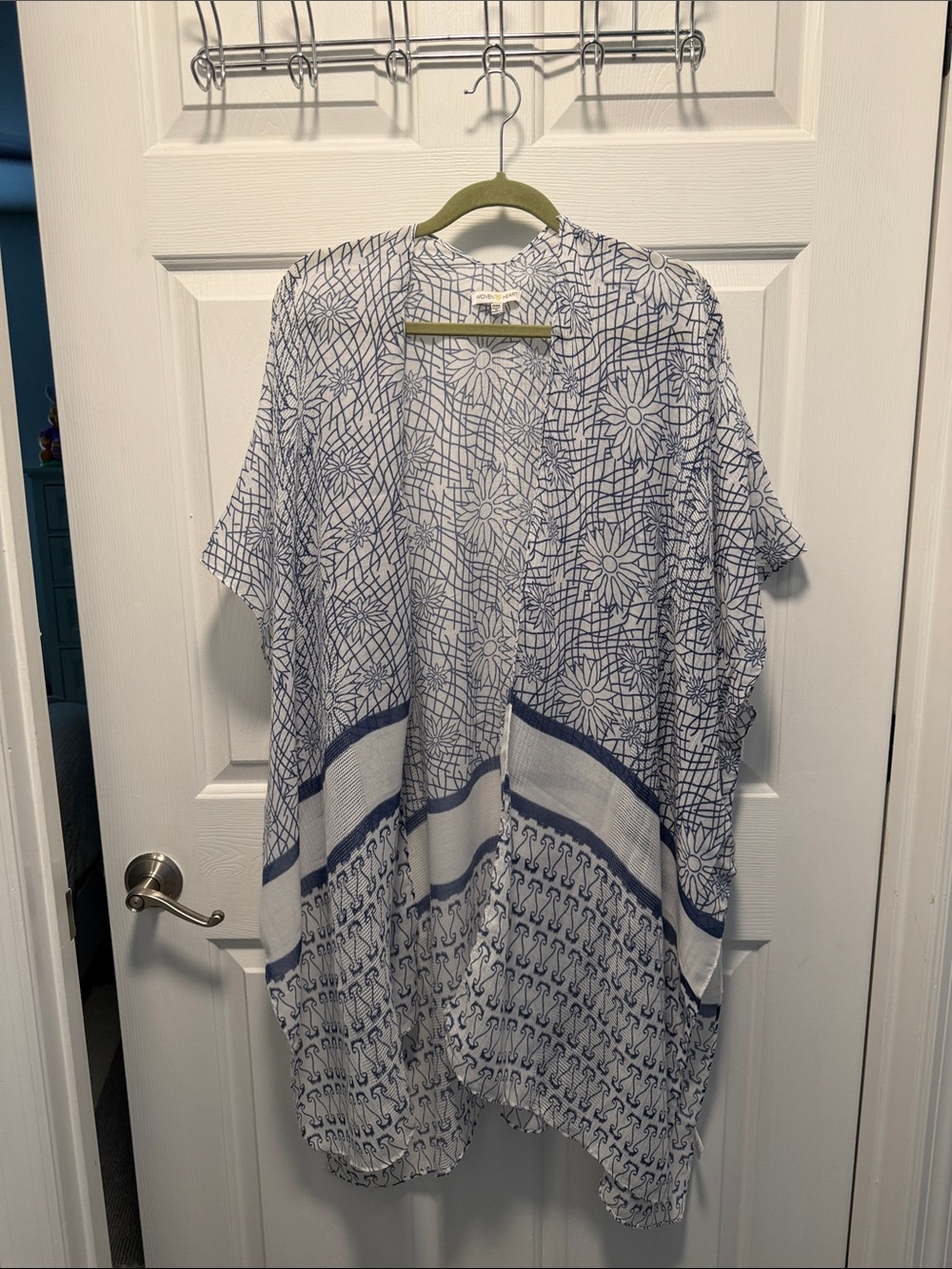 Woven Heart Blue and White Floral Geometric Swim Coverup